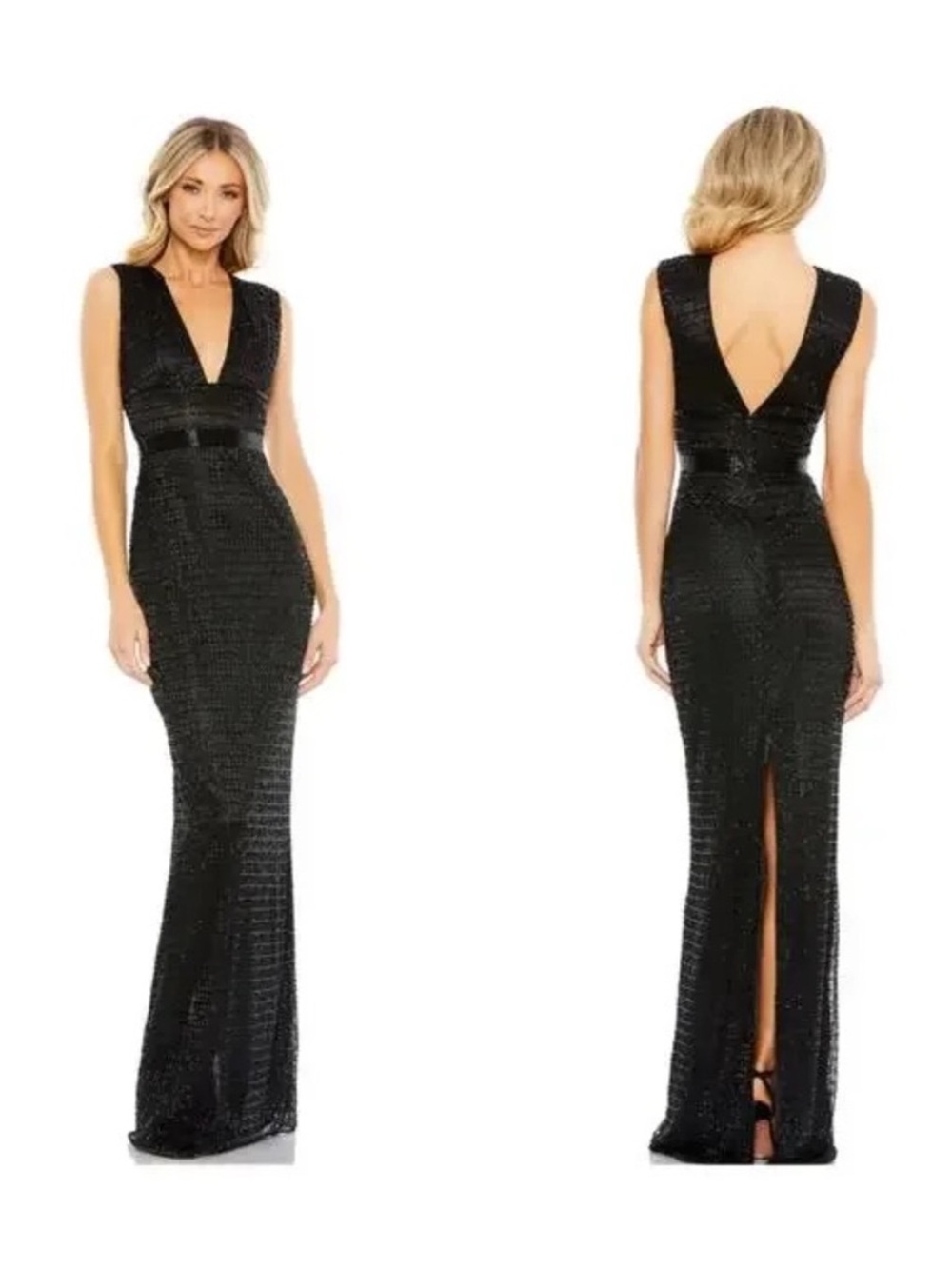MAC DUGGAL #5625 Beaded Column gown size 12 Black NWT